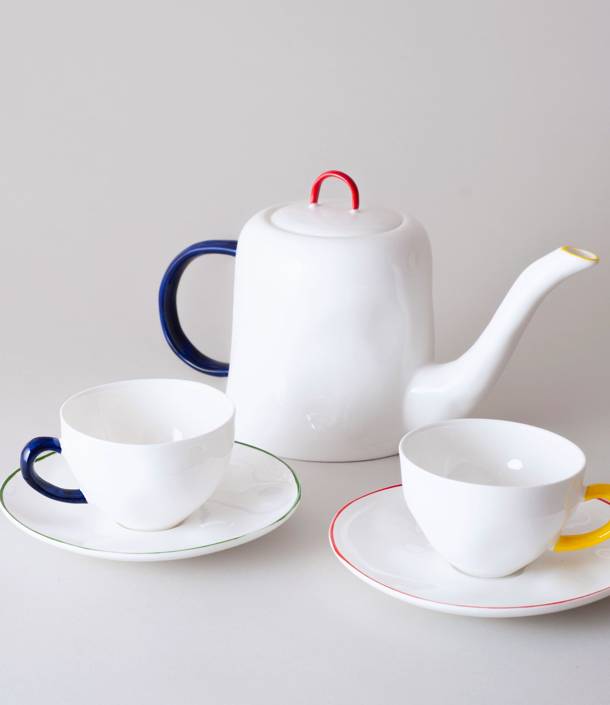 Colourblock Set of Two Teacups & Saucers