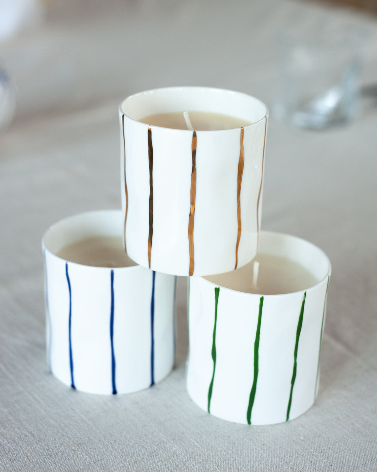 Khaki Striped Scented Candle